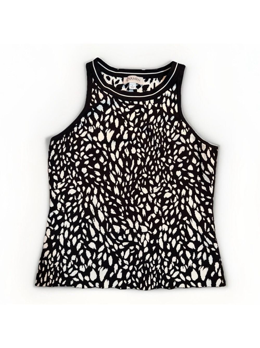 Carmen Marc Valvo Black & White Printed Knit Tank - Size Large